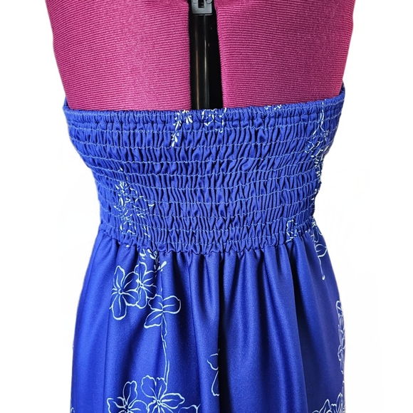 Nani Of Hawaii Vintage Elegant Blue and Cream Floral Maxi Halter Dress - Picture 14 of 15